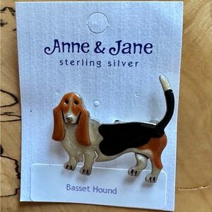New Sterling Silver Basset Hound Pin by Anne and Jane